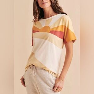 Faherty Soleil T-Shirt tan gold rust sun wave pattern 100% Pima cotton small